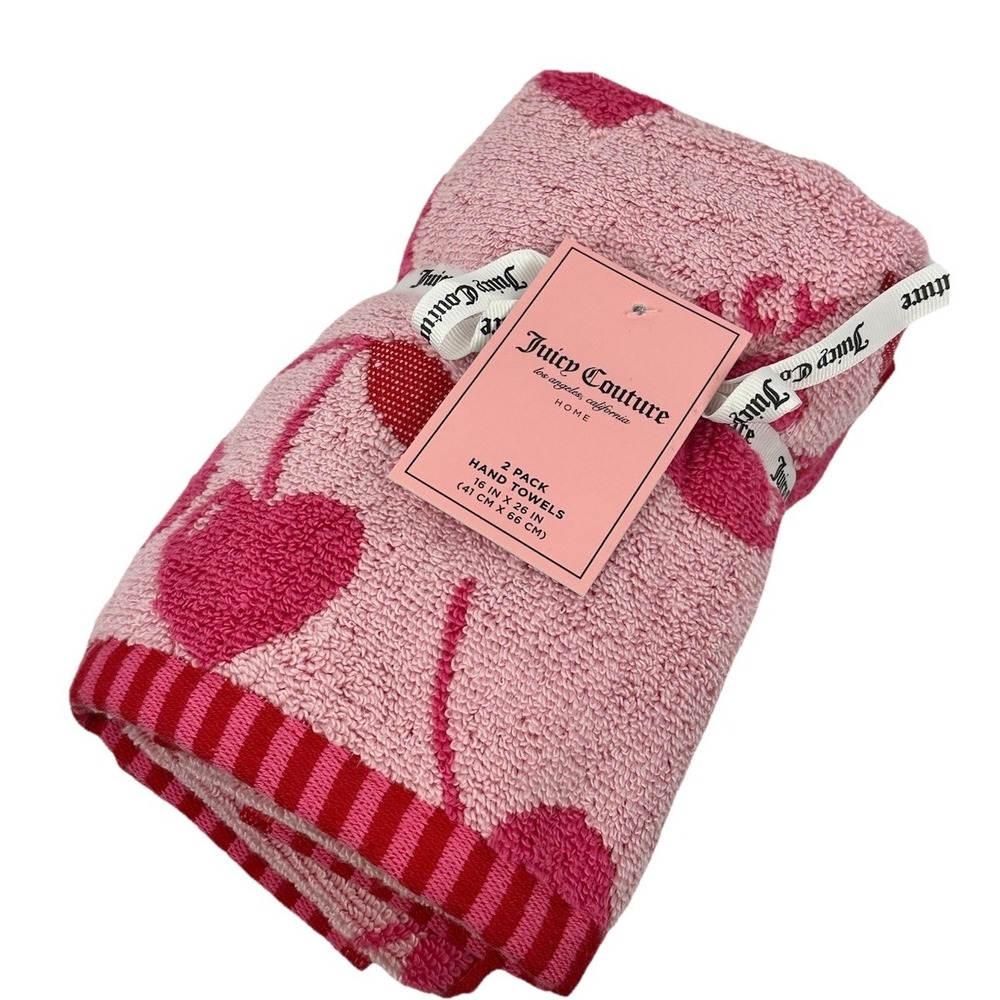Juicy Couture Cherry Hand Towels 2 Pack Pink Red Bathroom Towels NWT 16 x 26‎